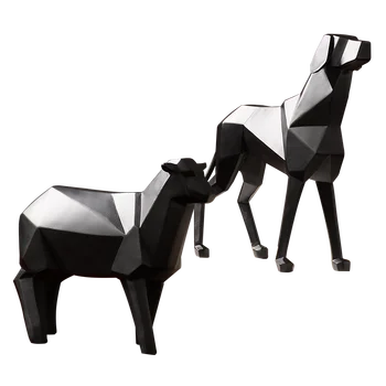 

North European Resin Decorations Modern Minimalist Home Office Decorations Animal Statue Geometric Sheep Dog Black Ornaments