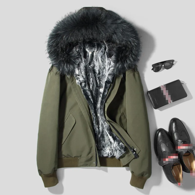 

Real Coat Natural Rex Rabbit Liner Parka Winter Jacket Men Fox and Raccoon Fur Collar Warm Parkas Winterjas Heren MY1631