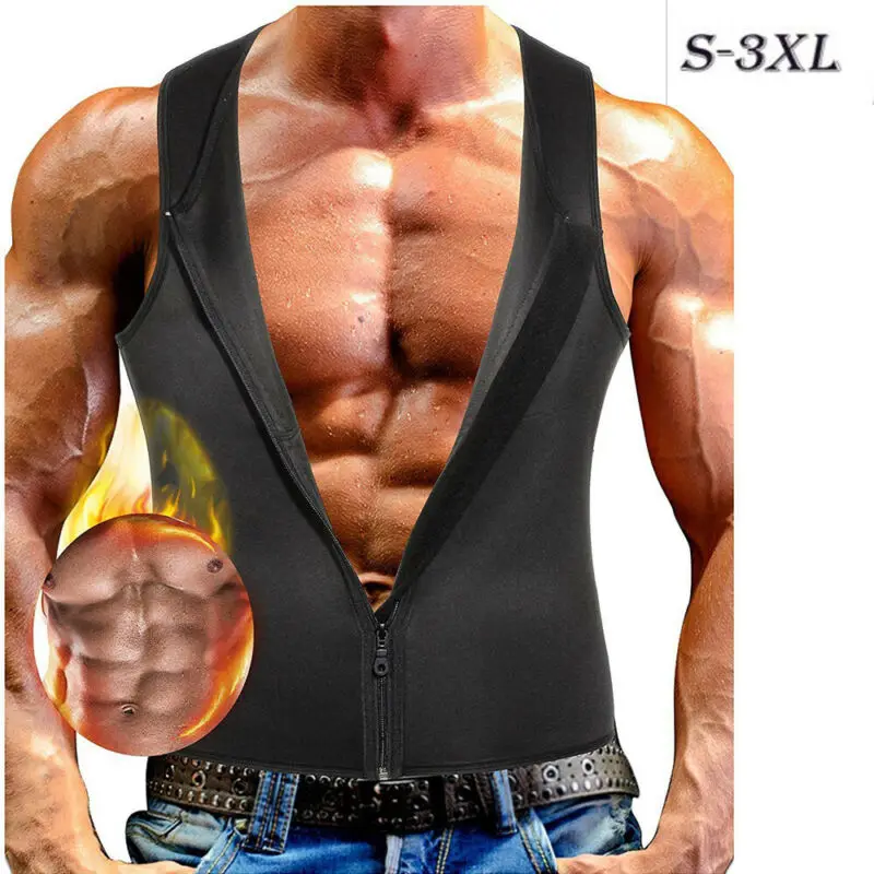 New Men's Slimming Neoprene Vest Sweat Shirt Body Shaper Waist Trainer Shapewear Black Sleeveless Men Top Shaper Clothing Male