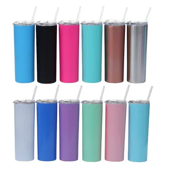 

50pcs 20oz Stainless Steel Skinny Tumbler Vacuum Insulated Straight Cup Beer Coffee Mug Glasses with Lids and Straws