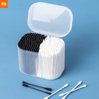 

new xiaomi jordanjudy Cotton swab with make up cotton dustproof storage box Medical Ear Cleaning black round and white pointed