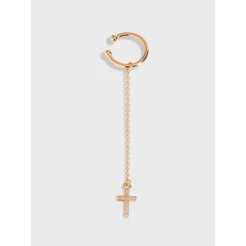 

Korean version ins simple temperament minority cross chain S925 sterling silver ear clip female Earrings