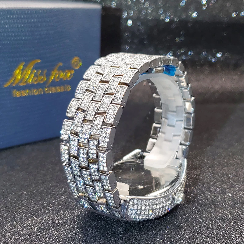 MISSFOX Ceas de aur pentru bărbați, ceasuri hip-hop bling bling tonneau cu cuarț pentru bărbați mari, impermeabil, ceas de mână Millerable_voghion.com