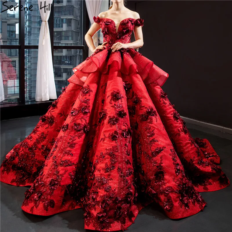 Последние красные с открытыми плечами сексуальные свадебные платья дизайн ручной работы Цветы Свадебные платья с жемчугом настоящая фотография HM66878 на заказ