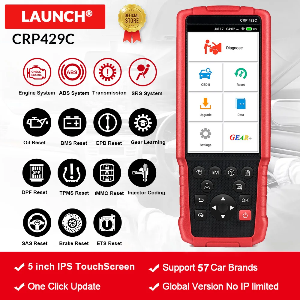 LAUNCH X431 CRP429C OBD2 сканер кодов для двигателя/ABS/SRS/AT + 11 сервис сброса автомобильный