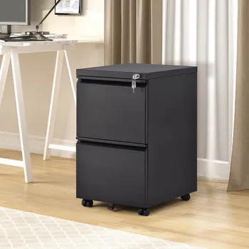 

Classic Modern Steel Filing Cabinet Home Office File Rack Storage Box Durable Safe 2 Front Casters 2 Key Interlocking System