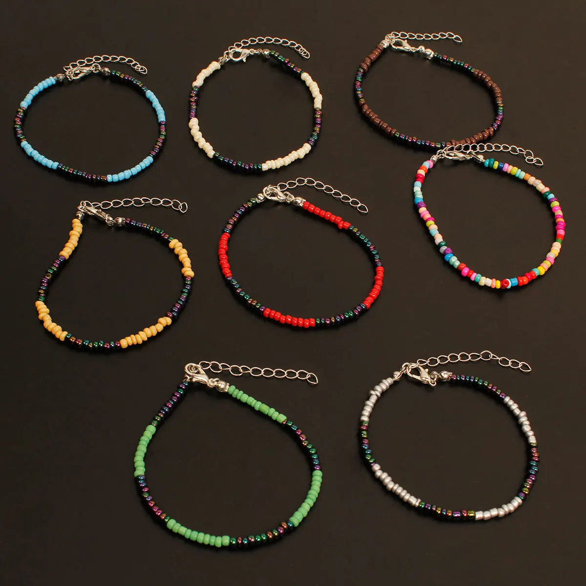

8 Pcs/ Set Colorful Beads Hand Chain Accessories for Women Bohemian Ethnic Adjustable Charm Bracelets Jewelry