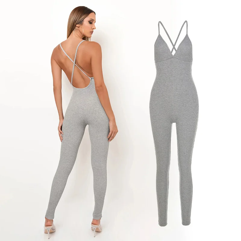 2020 Sexy backless Overalls Rompers Jumpsuits Sporty Skinny Stretchy Bodycon Bodysuit Jogging Set Workout Fitness Slim | Спорт и