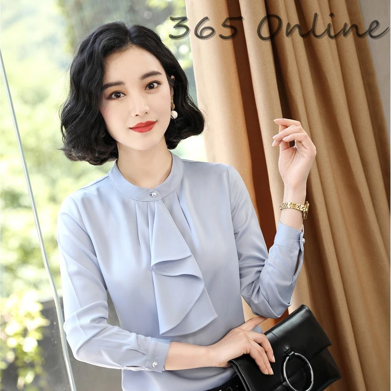 

Novelty Blue Women Chiffon Blouses and Shirts Long Sleeve Spring Autumn Ladies Office Female Work Wear Tops Clothes Plus Size