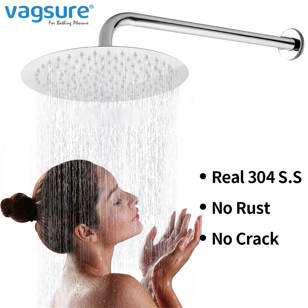 

12/10 inch Real 304# Stainless Steel Shower Head Top Rainfall Shower Head with Shower Arm Wall Mounted Square Or Round