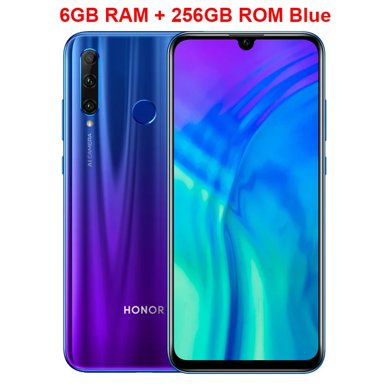 Blue 6GB 256GB Глобальный Honor 20i мобильный телефон 6,2" 6 ГБ Оперативная память 64/128 ГБ Встроенная память Kirin 710 Octa ядро Octa core 20MP Камера Android 9,0 смартфон - Цвет: Blue 6GB 256GB
