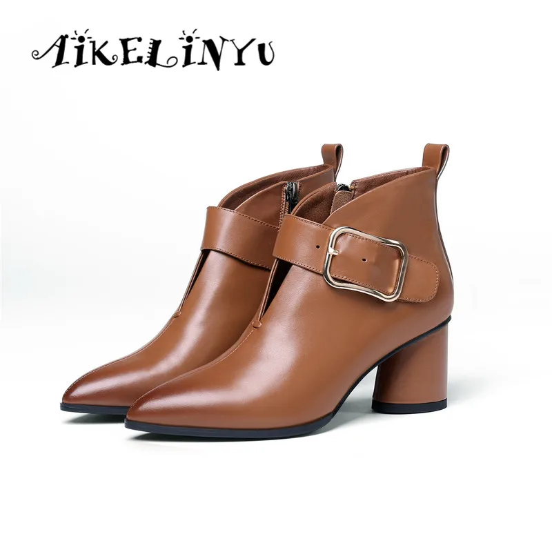 

AIKELINYU 2019 Brand Fashion Women's Ankle Boots Genuine Leather Europe Zipper Ladies Martin Boots Handmade Real Leather Shoes