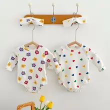 

Fashion Baby Girl Colorful Heart Print Bodysuit Full Cute Flower Print Jumpsuit For Girl New Infant Toddler Cotton Clothes