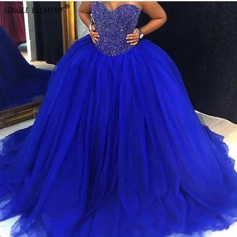 

Royal Blue Sweetheart Vestidos De 16 Anos Heavy Beaded Ball Gown Quinceanera Dresses