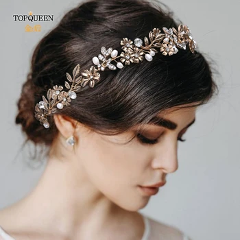 

TOPQUEEN HP355 Alloy Leaf Bridal Headbands for Wedding Gold Hair Vine Jeweled Headpieces Wedding Hair Ribbon Dainty Headwear