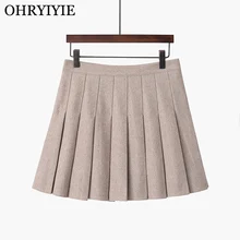 OHRYIYIE/Корейская женская шерстяная юбка цвета хаки, новинка, модная кашемировая юбка с высокой талией, женская школьная юбка, Jupe Longue Femme