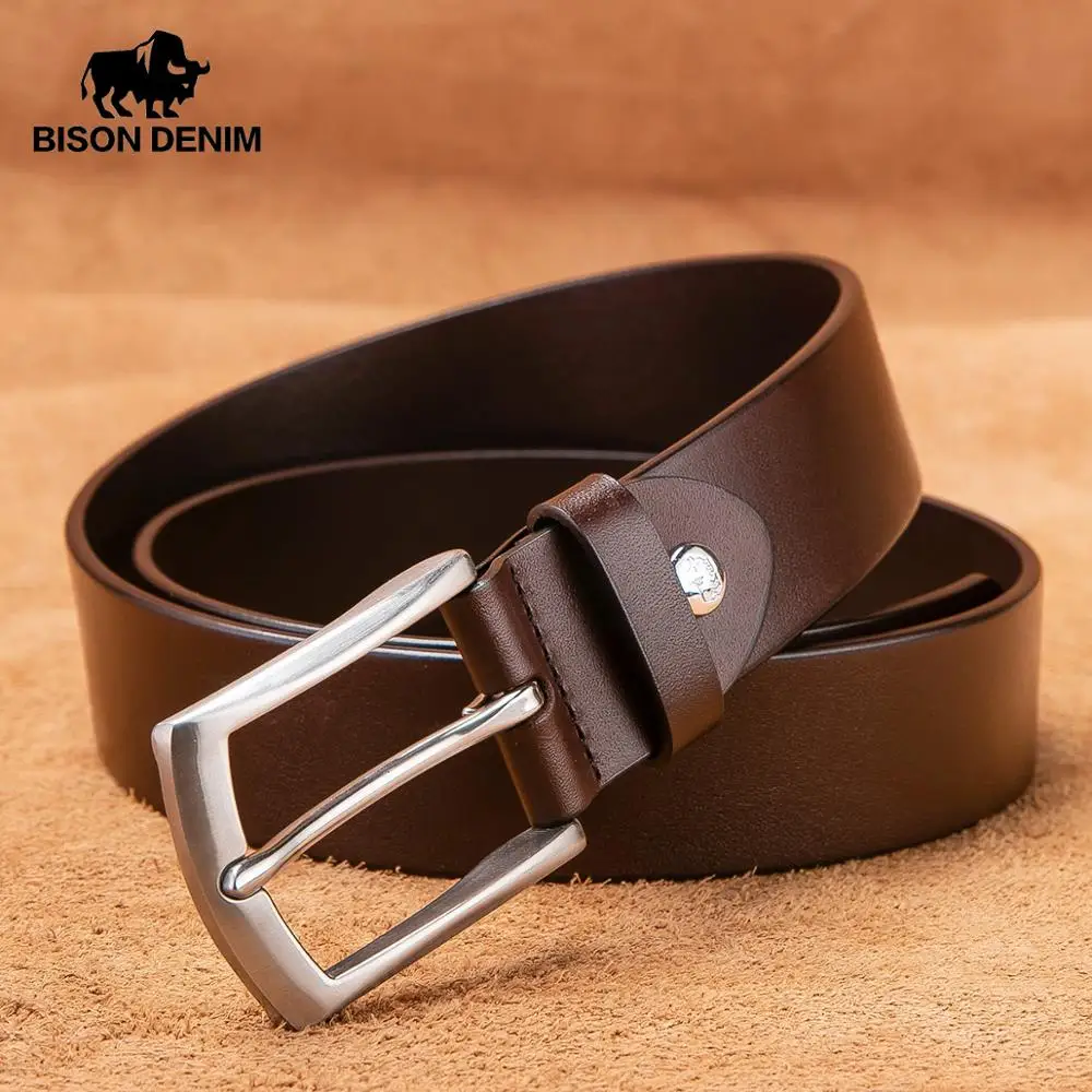 Мужской винтажный ремень BISON DENIM Классический роскошный кожаный из натуральной