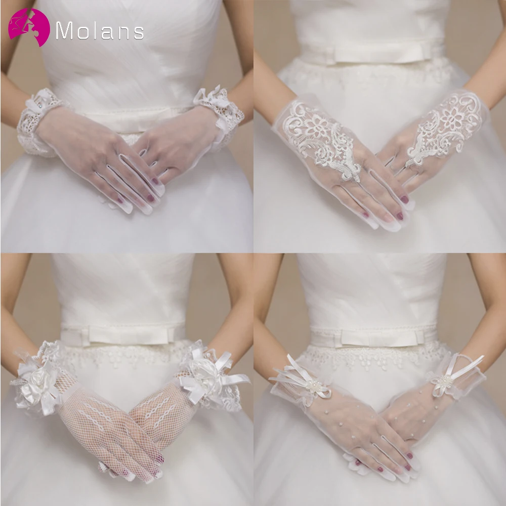 Molans короткие белые кружевные свадебные перчатки для невесты сексуальные свадебные перчатки пальцы Свадебные перчатки Свадебные аксессуары Luvas De Noiva