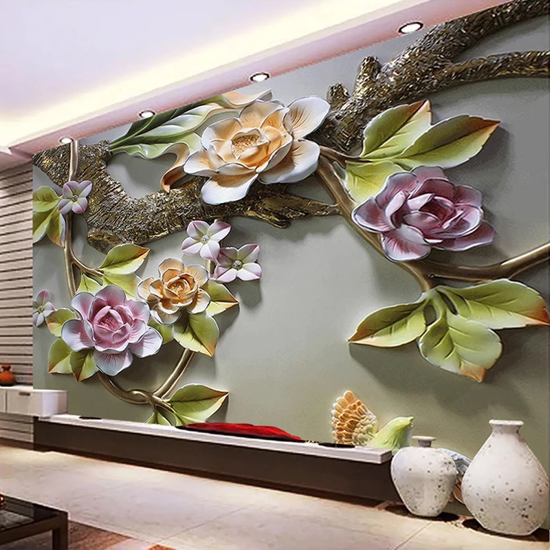 

Drop Shipping Custom Mural Wallpaper Flower Bird Wall Papers Home Decor TV Background Wall Decorative Painting Papel De Parede