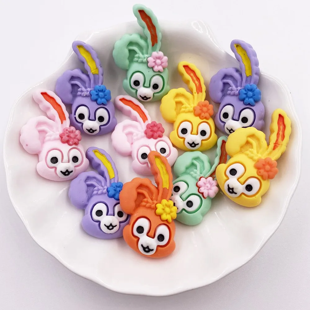 

Hand Painted Resin Kawaii Colorful Rabbit Flatback Stone Figurine 10PCS Scrapbook DIY Decor Home Accessories Crafts OH916