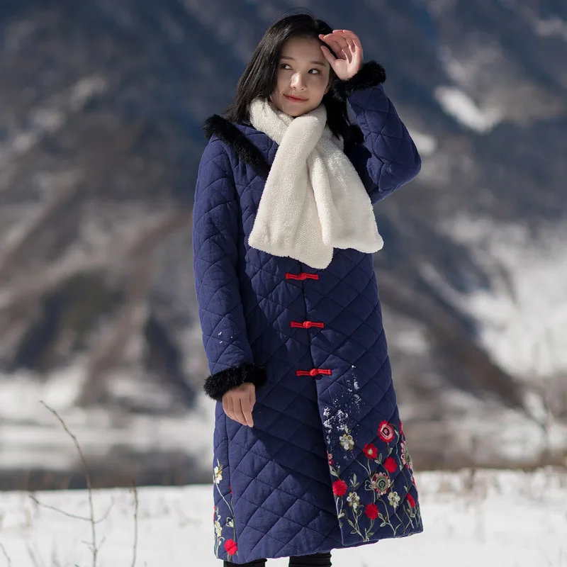

2019 Winter New Style Ethnic-Style Embroidered Cotton Coat Chinese Style Retro Hooded Chinese-style Chinese Costume Thick Cotton
