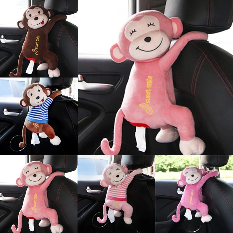 

Lcyonger Car Hanging Paper Napkin Tissue Box Cute Cartoon Plush Monkey Home Office Paper Box Pillow Tissue Boxes Car Interior