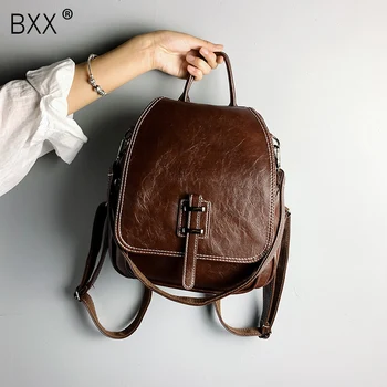 

[BXX] 2020 Retro Back Pack Bags PU Leather Backpack Women School Bags For Teenagers Girls Luxury Large Capacity Backpacks HK261