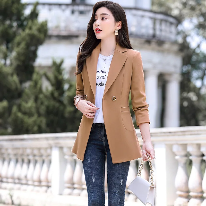 

2019 New Style Spring And Autumn Versatile Korean-style Slim Fit Long Sleeve Small Suit Coat Women's Mid-length Leisure Suit Onl