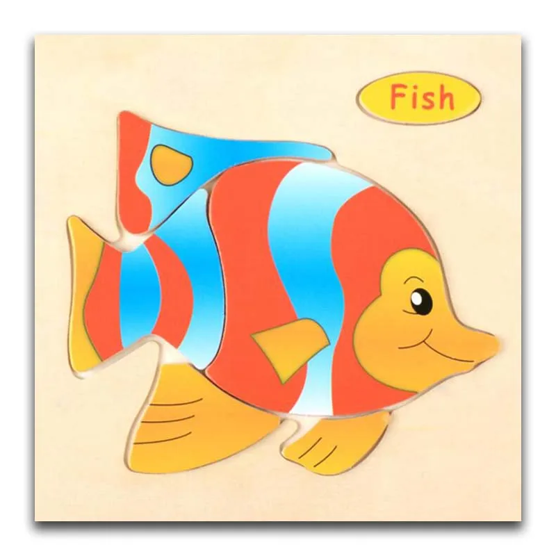 fish 3D деревянные головоломки, игрушки для детей, Деревянные 3d Мультяшные головоломки с животными, интеллектуальные детские развивающие игрушки для детей - Цвет: fish
