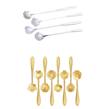 

20 Pcs Stainless Steel Flower Coffee Spoon Dessert Spoon Sugar Spoon Ice Cream Spoon, 4 Pcs Silver & 16 Pcs Gold