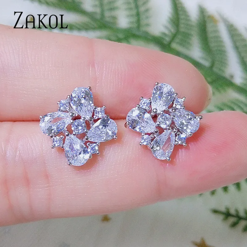 ZAKOL изысканный фианит, классические серьги-гвоздики в форме капель, для женщин, для работы, на каждый день, подарок на день рождения, ювелирные изделия, FSEP377
