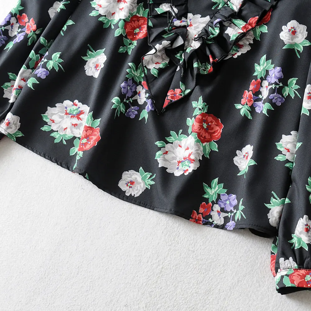 Увядшее Новое Осеннее кимоно туника с рукавами три четверти de moda Англия Винтаж Цветочный принт блузки женские топы и блузки плюс размер