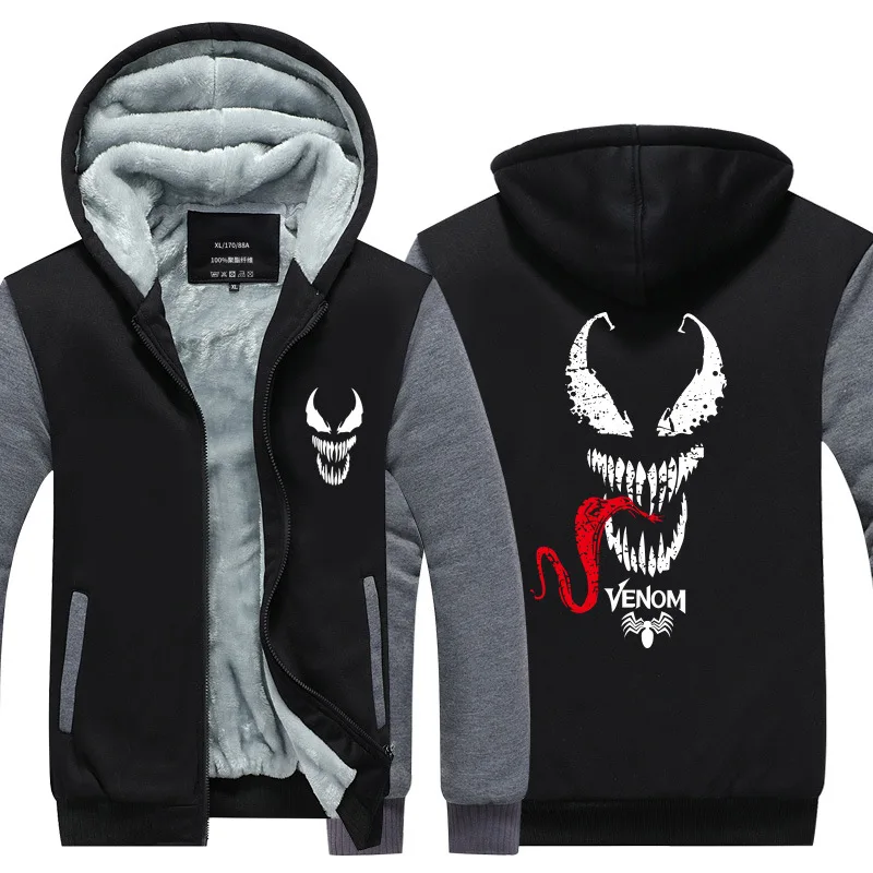 Black and Gray 3 Venom светящийся свитер Спортивная уличная толстовка с капюшоном унисекс утепленный спортивный костюм на молнии зимнее пальто куртка Косплей Костюм - Цвет: Black and Gray 3