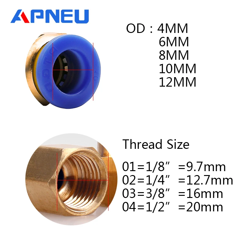 Арматура для воздухопровода 10 мм 12 мм 8 мм 6 мм шланг трубка 1/" 3/8" 1/" BSP 1/4" Женский латунный пневматический, с резьбой разъем БЫСТРОГО соединения фитинг