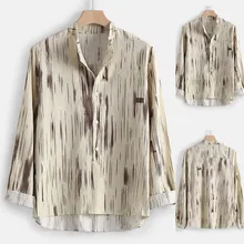 Мужская Осенняя свободная модная повседневная хлопковая и льняная рубашка с принтом, мужская повседневная спортивная рубашка с принтом