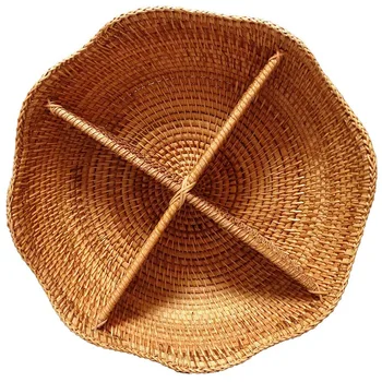 

Hand-Woven Rattan 4 Grid Storage Box Cosmetics Table Storage Box Tableware Remote Control Rack Service Basket (300mm 4 Grid Box)