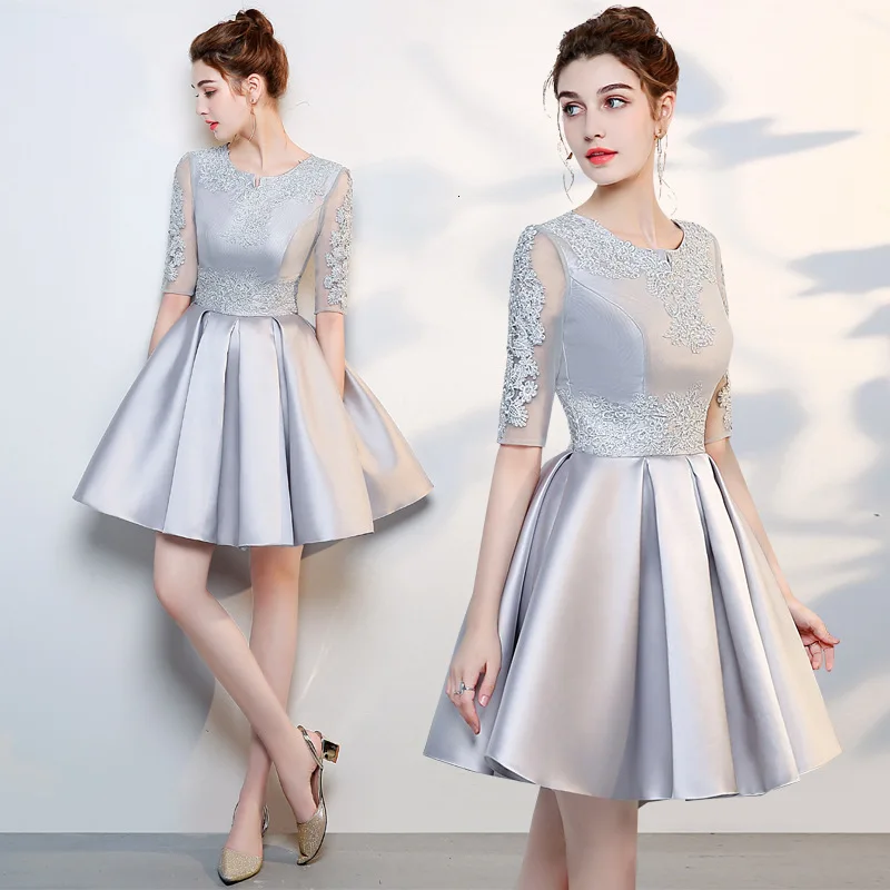 

BacklakeGirls Satin Half Sleeves A Line Mini Homecoming Dresses Scoop Neck Half Sleeves