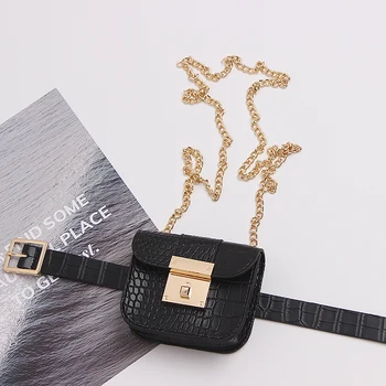 

2019 Autumn WOmen Mini Flap Fanny Packs CROCO PU Leather Waist Belt WIth Coin Bag Female Street LOng Chain Corssbody Money Bag