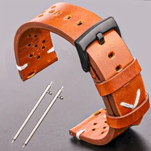 

Breathable Watch Band Oil Wax Genuine Leather 18mm 20mm 22mm 24mm Women Men Cowhide Wrist Strap Belt Black Brown Yellow Green