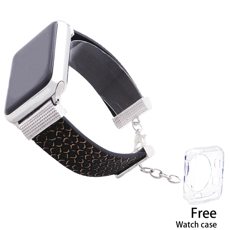 Lureen кожаный ремешок для наручных часов iwatch, 38, 40, 42/44 мм, ремешок для часов, с рисунком в виде водной ряби узор черный кожаный подарок для Для мужчин Для женщин