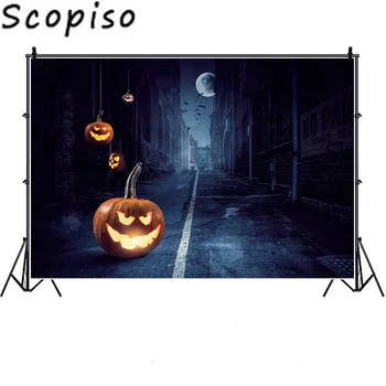 

Scopiso Halloween Backdrop Pumpkin Lantern Moon Castle Bat Road Background Vinyl Photography Backdrops For Photo Studio Shoot