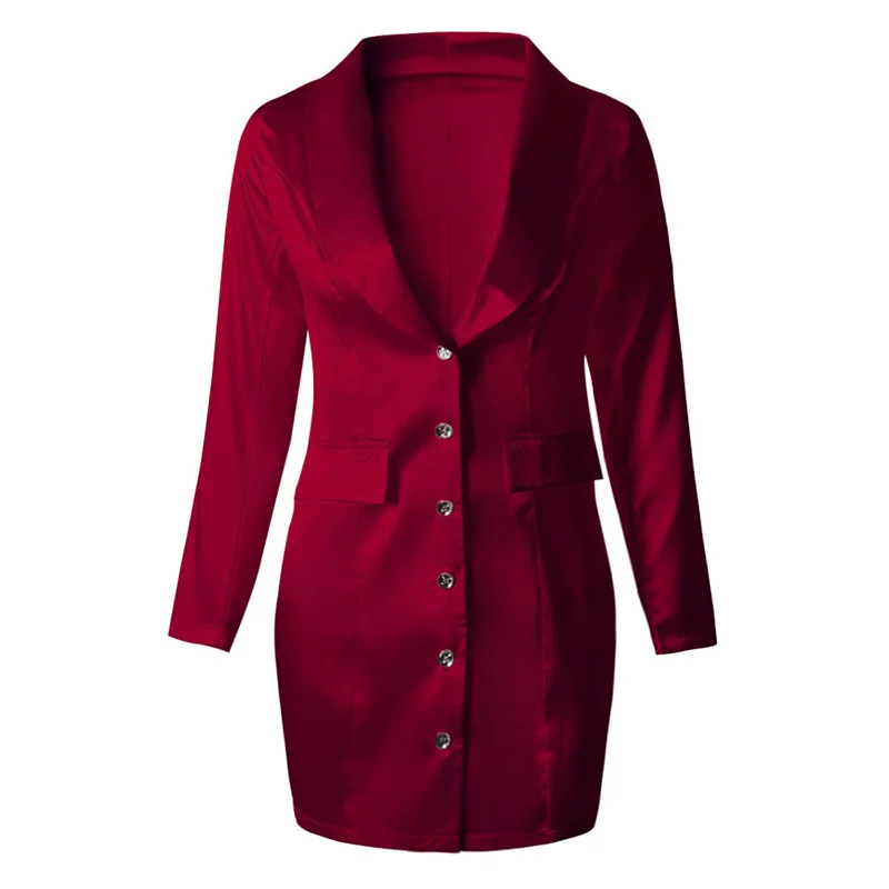 Autumn Fashion Women Suit Dress Notched Lapel Plunge Buttons Long Sleeves Fluorescent Club Party Blazer Casual Mini Dress