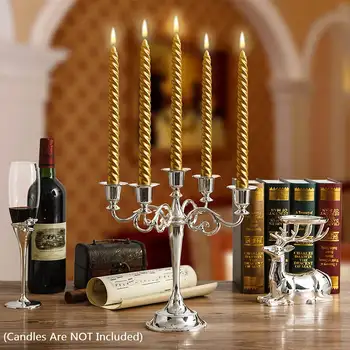 

Metal Silver/Gold/Bronze Plated Candle Holders 5-Arms Candle Stand Zinc Alloy Pillar For Wedding Candelabra Home Decor