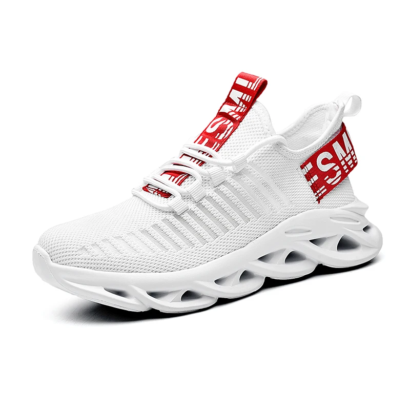 Autumn Men Tennis Shoes Light Breathable Mesh Scok Sneakers Gym Leisure Boots Male Sport Shoe Tenis Masculino Baskets Homme - Цвет: White Red