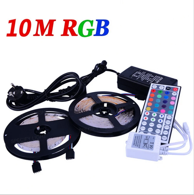 SMD RGB LED Strip Light  3528 10M 600 LEDs RGB LED Tape Tiode Ribbon Flexible 24 44 Key Controller DC12V Adapter Set (6)