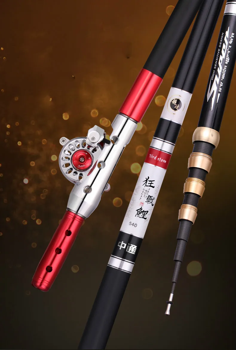 4.5m-9m Carbon Hollow Poles Hand Rod Stream Olta Spinning Position Canne Vara De Pesca and Wheel Telescopic Peche Fishing Tackle