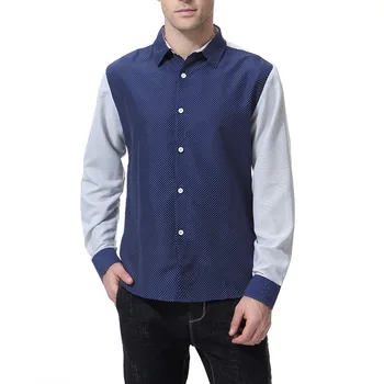 

Spring and Autumn 2019 Newest Fashion Dot Printed Blue White Colors M-4xl Plus Sizes Long Sleeve Men's Shirts Ropa