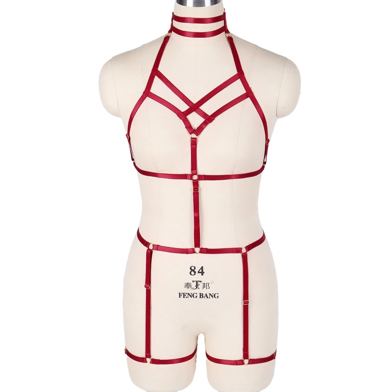 MLCN0019WINERED Полные подвязки эластичные, жгуты комплект пикантного женского белья Готическая клетка бюстгальтер Фетиш нагрудный ремень крест бондаж отрегулировать мягкие Топы Клубные вечерние одежда в стиле рейв - Цвет: MLCN0019WINERED