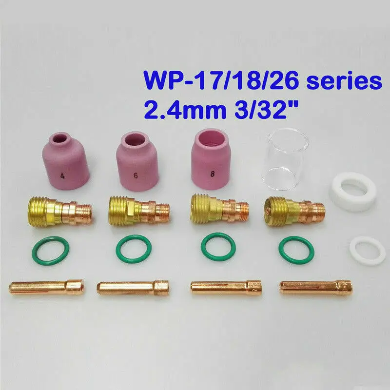 TIG Welding Torch Stubby Gas Lens Heat Resistant Glass Cup Kit For WP-17/18/26 2.4mm 3/32