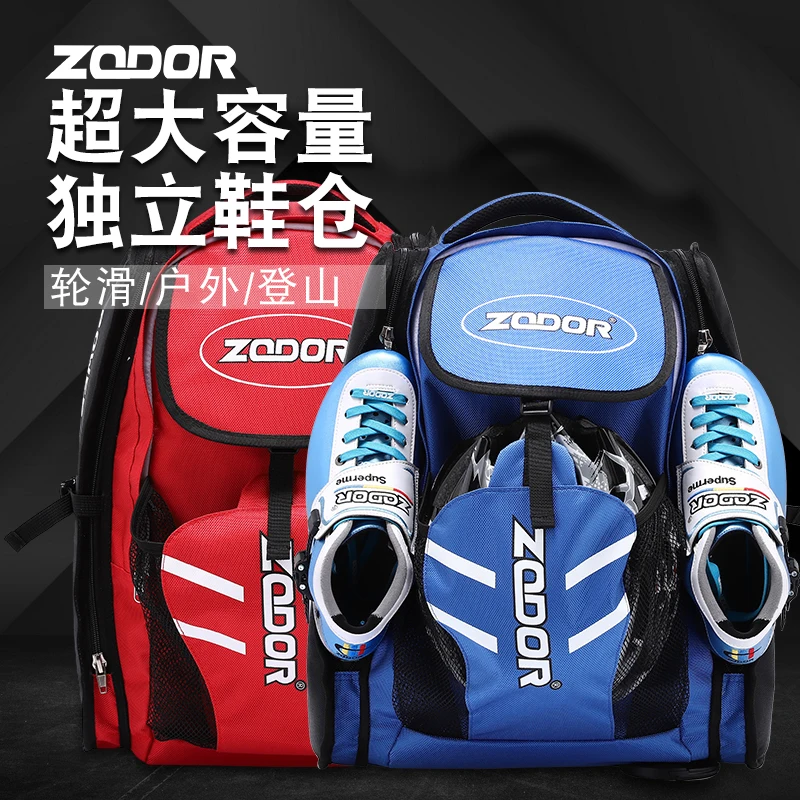 ZODOR-mochila para patines de velocidad, bolsa de transporte diaria impermeable para patines, 4x90, 4x100, 4x110, contenedor azul y rojo, Original